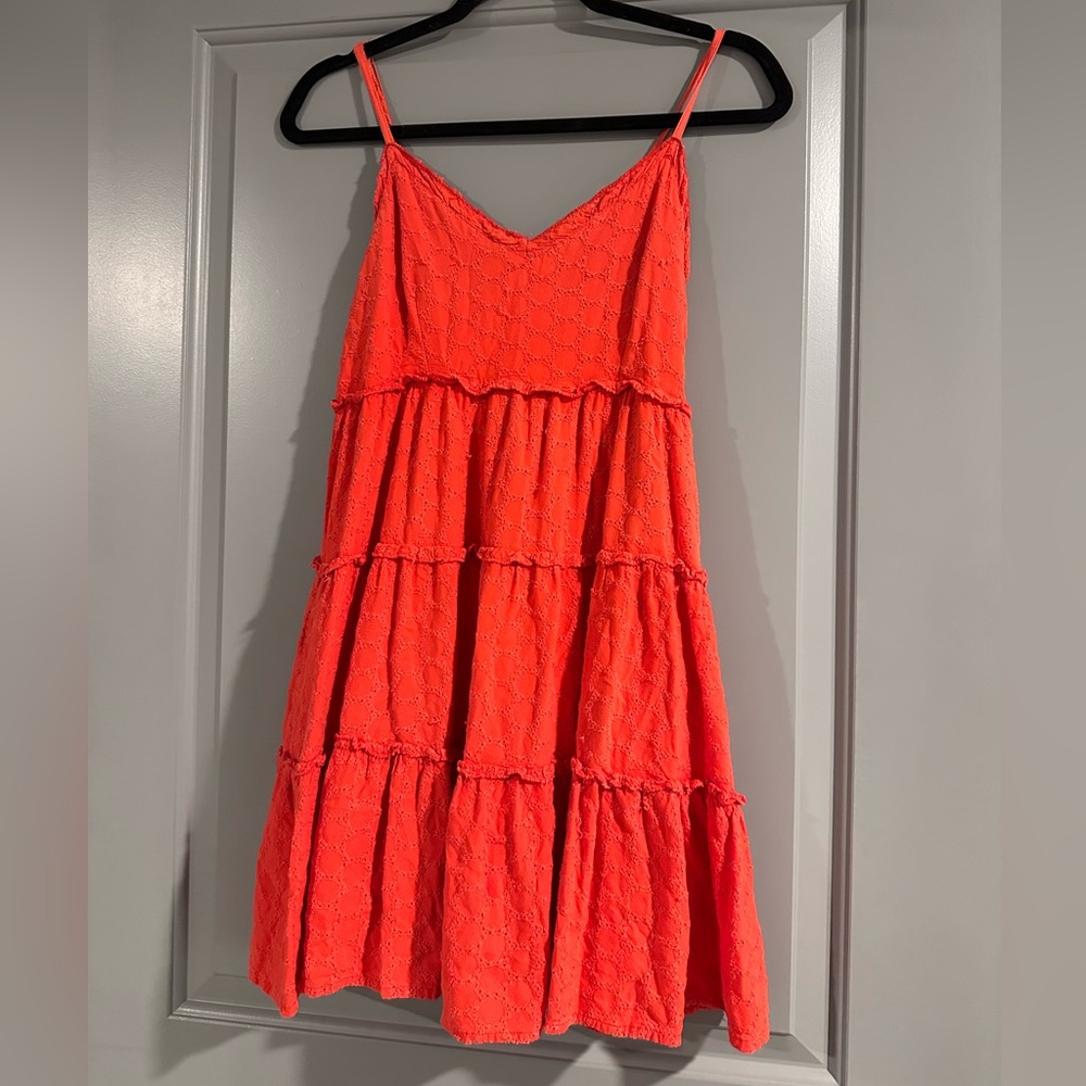 Tiered Spaghetti Strap Sundress in Bright Coral